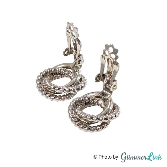 Vintage Lisner Knot Small Silver Tone Clip On Earrings - Picture 7 of 11